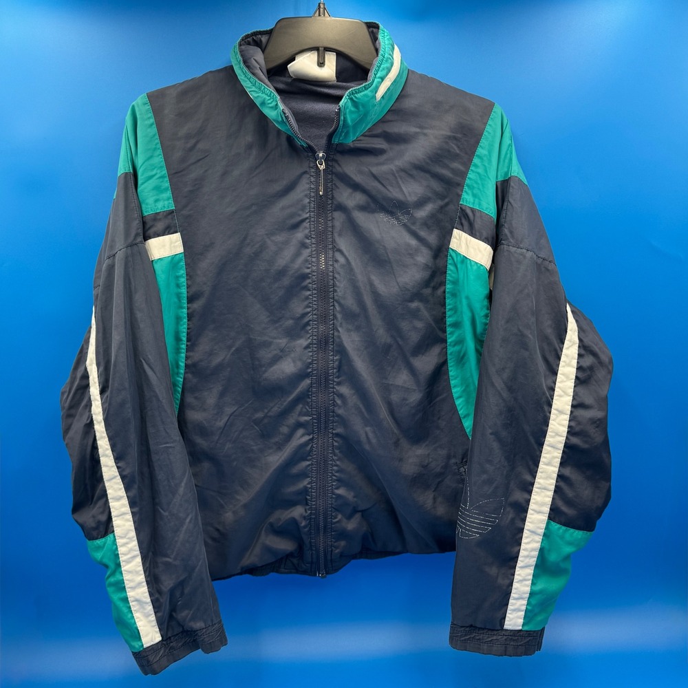 90s Adidas Track Jacket Men's XL Navy Teal White Full Zip Y2K Oversized